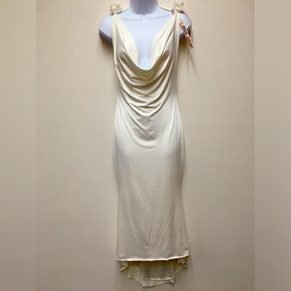 Oh Polly Stretchy Backless Midi Dress 10 Cream Mermaid Bridal Shower Party NEW